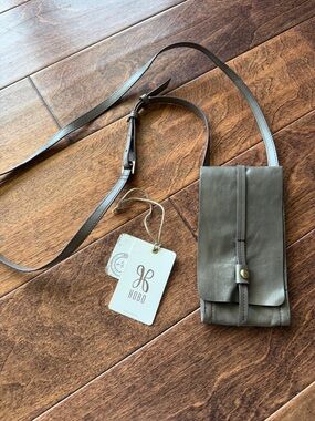HOBO gray Leather Crossbody Phone Pouch with Adjustable Strap